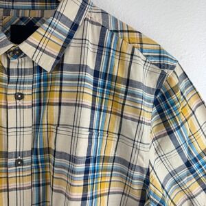 PRANA Benton Mens short sleeve button plaid hiking outdoors camp shirt - L